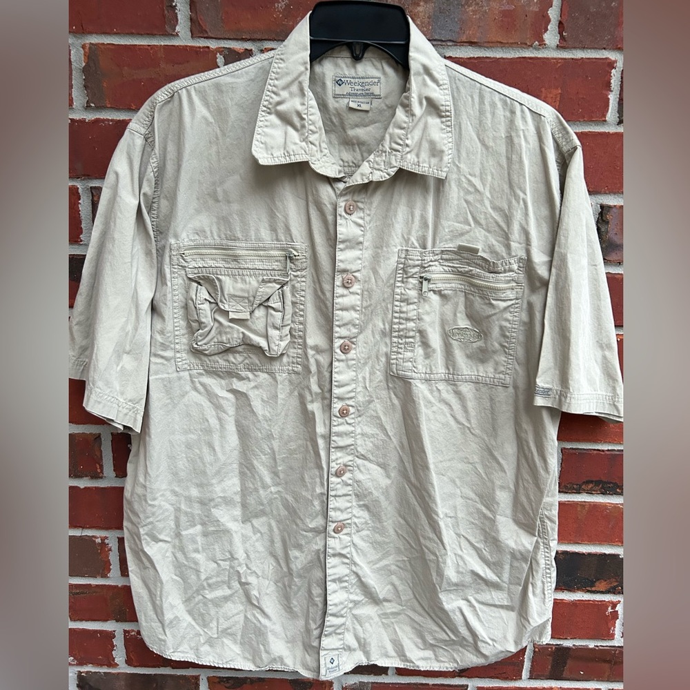 Weekender Traveler Mens Short Sleeve Button Down Khaki Adventure Series XL Shirt